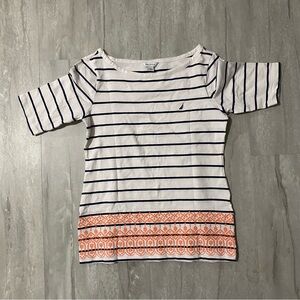 PRELOVED Nautica striped & floral tee-shirt | 95% cotton 25% spandex | size MED